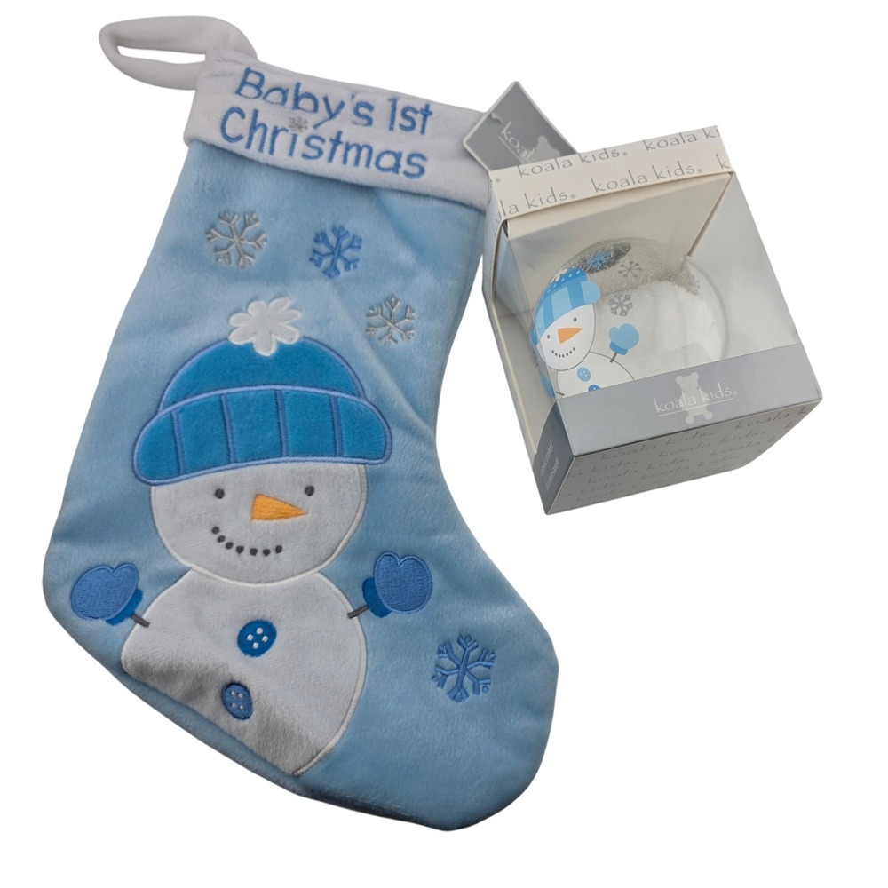 Koala Kids Baby's 1st Christmas Snowman‎ Stocking Light Blue Plush 1st Xmas NEW
